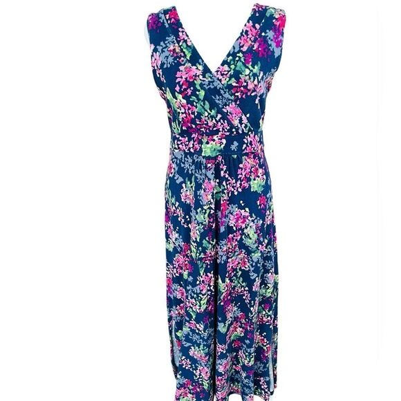 LANDS’ END navy floral PIMA cotton blend maxi dress size M (10-12). - Picture 1 of 7